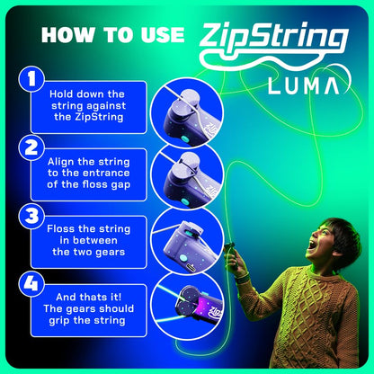 ZipString Luma - The Patented Glow-in-The-Dark Toy that Flies a Loop of String Classic - Featured String Rope Launcher Loop Fidget Toy, Bundle