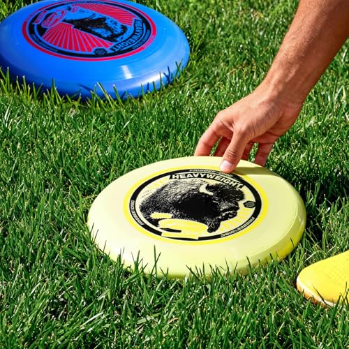 Wham-O Frisbee Heavyweight 200g Flying Disc, 11 Inch Stable Competition Sports Disc, Long Distance and Durable, for Outdoor Activities and Family Fun - color: Yellow + Blue