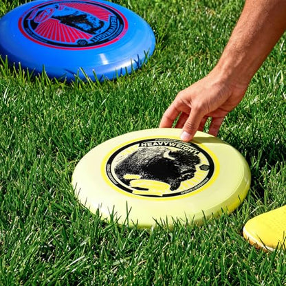 Wham-O Frisbee Heavyweight 200g Flying Disc, 11 Inch Stable Competition Sports Disc, Long Distance and Durable, for Outdoor Activities and Family Fun - color: Yellow + Blue