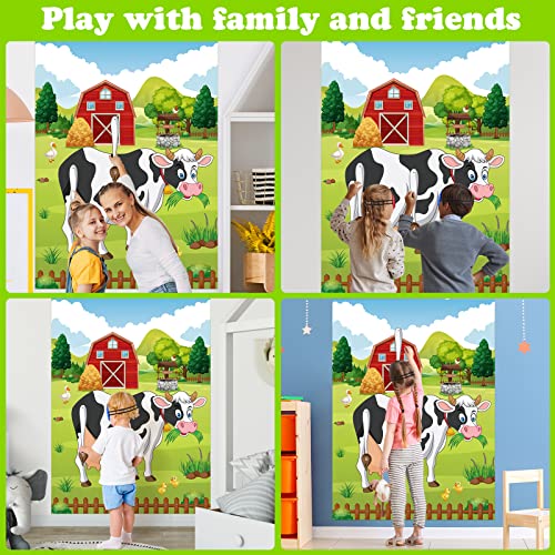 PLULON Pin The Tail on The Cow Party Game for Kids, Cow Farm Themed Animal Birthday Games Poster with Tail Stickers for Kids Farm Animal Donkey Party Favors Home Wall Decorations - style: Cow