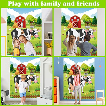 PLULON Pin The Tail on The Cow Party Game for Kids, Cow Farm Themed Animal Birthday Games Poster with Tail Stickers for Kids Farm Animal Donkey Party Favors Home Wall Decorations - style: Cow