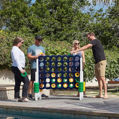 ECR4Kids Jumbo 4-to-Score Giant Game with 42 Rings and Reset Sliders, Kids Games, Blue/Gold - color: Blue/Gold