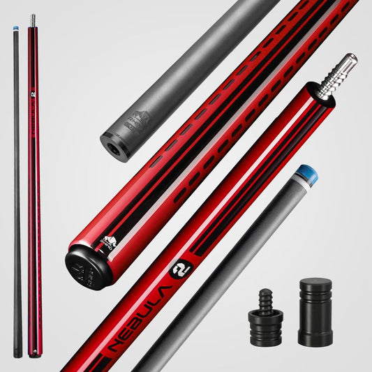 RHINO Nebula 2 Pool Cue - Premium Carbon Fiber Shaft & Composite Butt. Time Crystal Tip, Pro Taper Design. 3/8-8 Joint, Wrapless. Low Deflection Pool Cue - color: Crimson Red, size: 12.4 mm