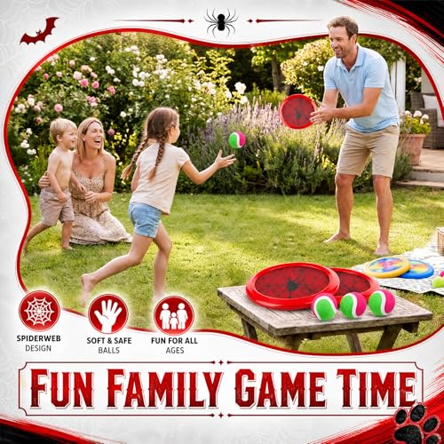 Arrowbash 12 Pcs Toss and Catch Ball Game for Kids, 12 Paddles and 6 Sticky Balls, Toddler Baseball Glove & Catch Ball Toys Beach Outdoor Toys Set Birthday Gift for Ages 3 4 5 6 7 8-12 - style: Spider