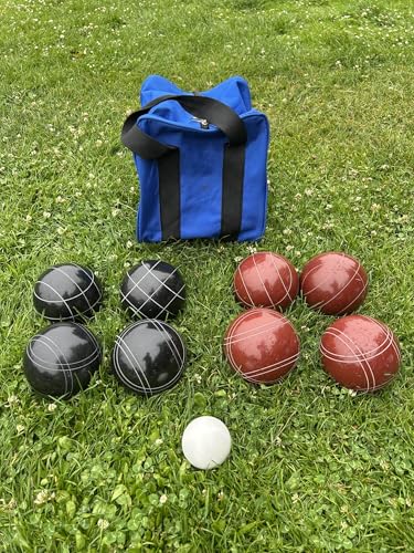 BuyBocceBalls Listing - Made in USA, Premium Quality Official Tournament Bocce Set - 107mm Black and Dark Red Balls Nylon Bag; Regulation Size Balls 920 Grams (2 lbs. 1 oz.)