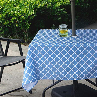 Melaluxe Spring/Summer Wrinkle-Free Waterproof Outdoor Tablecloth with Umbrella Hole and Zipper,60-Inch-by-102 Rectangle - color: Blue Clound, size: 60" x 102" (Rectangular)