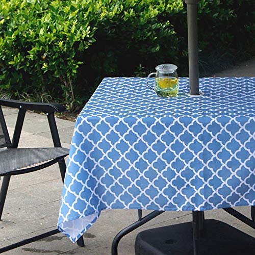 Melaluxe Spring/Summer Wrinkle-Free Waterproof Outdoor Tablecloth with Umbrella Hole and Zipper, 60-Inch-by-84 Rectangle - color: Blue Clound, size: 60" x 84" (Rectangular)