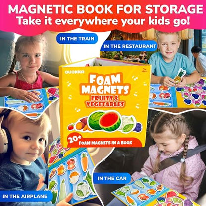 Quokka Travel Magnetic Puzzles for Toddlers 1-3 – 20+Pcs Fruits & Vegetables Game – Fun Travel Game Toy for Kids Ages 3-5 – Strong Magnets for Car Activities – Fun Toddler Puzzle Ages 2-4 - color: 07. Fruits and Vegetables