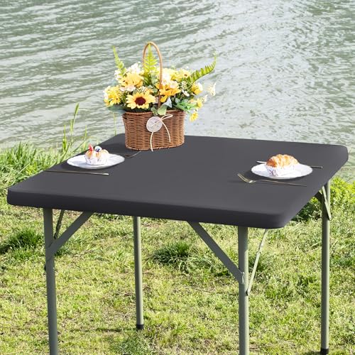 Square Fitted Table Cover Elastic Tablecloth Stretch Spandex Table Top Cover Table Topper Cap for Dining Kitchen Home Party Grey 34X34 Inch - color: Grey, size: 34" x 34" (Square)