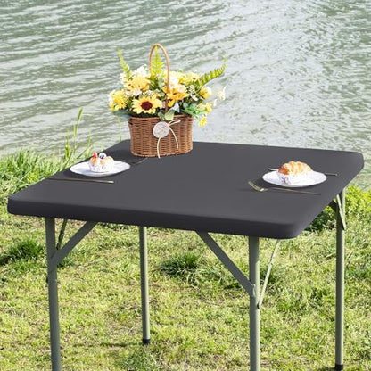 Square Fitted Table Cover Elastic Tablecloth Stretch Spandex Table Top Cover Table Topper Cap for Dining Kitchen Home Party Grey 34X34 Inch - color: Grey, size: 34" x 34" (Square)