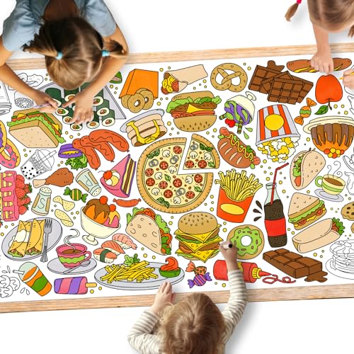 Gatherfun Giant Kids Coloring Poster | 31.5 x 72 Fun Food-Themed Activity for Classroom, Birthday & Events | Versatile as Wall Décor or Table Cover - style: Food them