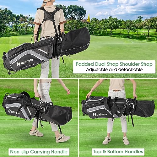 KOTEK Golf Stand Bag, 14 Way Top Divider Golf Club Bag with Cooler, 6 Zippered Pockets, Rain Hood, Adjustable Dual Shoulder Straps & Umbrella Holder, Lightweight Golf Bag for Men Women - color: Grey