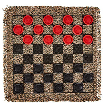 3-in-1 Mini Checkers Rug + Classic & Mega Tic Tac Toe - Portable Compact 12" x 12" Reversible Checkerboard Rug - Travel, Parties, Games on The Go, Family Board Game Night - size: 12x12 inches