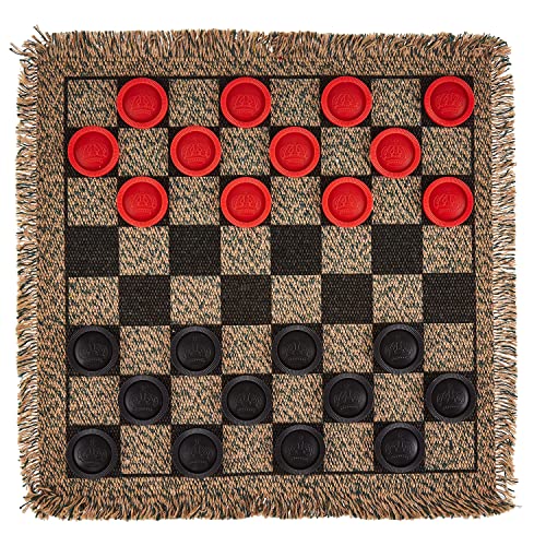 3-in-1 Mini Checkers Rug + Classic & Mega Tic Tac Toe - Portable Compact 12" x 12" Reversible Checkerboard Rug - Travel, Parties, Games on The Go, Family Board Game Night - size: 12x12 inches