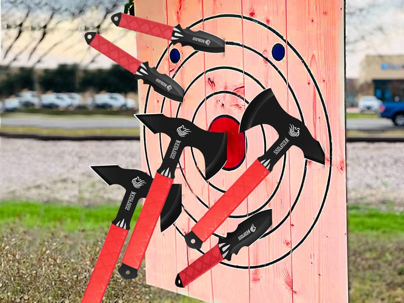 NEDFOSS Bear Throwing Knives Axes Set, 11.7" Throwing Axes and Tomahawks | Axe Throwing Axe w/ TPR Handle, Axe Throwing Game for Backyard Recreation, Easter Halloween Christmas Gift for Women Men - style: Throwing Combo