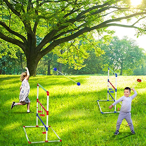 Outdoor Games Ladder Toss Indoor Game Set with 6 Soft Rubber Bolo Balls,Games for Adults, Kids, Family,Red&Blue&Green