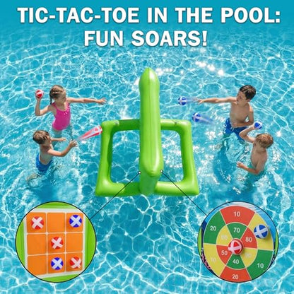 Pool Toys for Kids & Adults, 2-in-1 Dart Board and Tic Tac Toe Pool Game with 24 Sticky Balls, Family Summer Water Games for Backyard, Pool Party and Swimming Pool, Green - color: Green