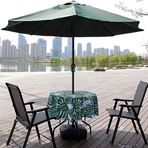 Melaluxe Spring/Summer Wrinkle-Free Waterproof Outdoor Tablecloth with Umbrella Hole and Zipper, Green Leaves, 60" Round-Zippered - color: Green Leaves, size: 60" (Round)