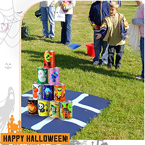BBTO 14 Pcs Halloween Party Games for Kids Adults Halloween Carnival Bean Bag Toss Games Metal Cans with 3 Bean Bags in Gift Box Boo Basket Stuffers Gifts for Holiday Trick or Treat Party Supplies