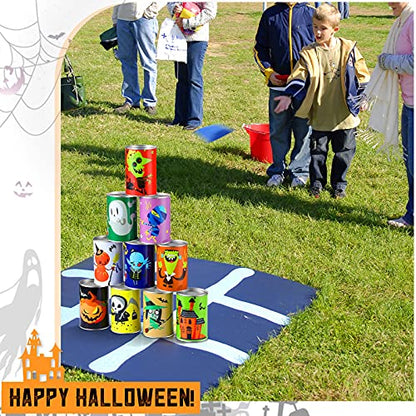 BBTO 14 Pcs Halloween Party Games for Kids Adults Halloween Carnival Bean Bag Toss Games Metal Cans with 3 Bean Bags in Gift Box Boo Basket Stuffers Gifts for Holiday Trick or Treat Party Supplies