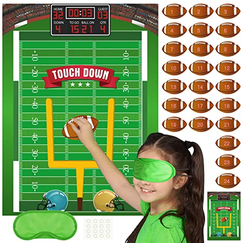 PLULON Football Game for Kids Pin the Football on the Goalpost Poster with Stickers Birthday Party Favors Home Wall Decorations for Kids Adults Family Birthday Party Supplies - style: Football