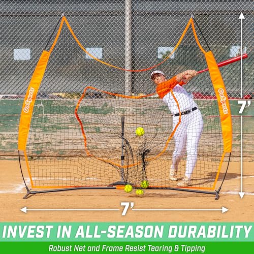 GoSports 7 x 7 ft Baseball & Softball Nets - Available in Team Colors - Batting & Pitching Net with Strike Zone - color: Orange