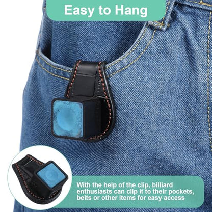 Prasacco Magnetic Pool Chalk Holder, Leather Pool Cue Chalk Holder with Belt Clip for Snooker and Billiards, Secure Square Chalks Accessory