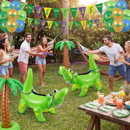 Civaner Alligator Inflatable Ring Toss Crocodile Game, Each Include 22" Inflatable Alligator Blow up Crocodile and 8 Rings, Alligators Party Decorations for Carnival Activities Safari