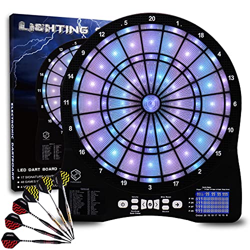 Turnart Electronic Dart Board,13 inch Illuminated Segments Light Based Games Electric Dartboard for Adults Tested Tough Segment for Enhanced Durability Professional with Scoring - color: PURPLE