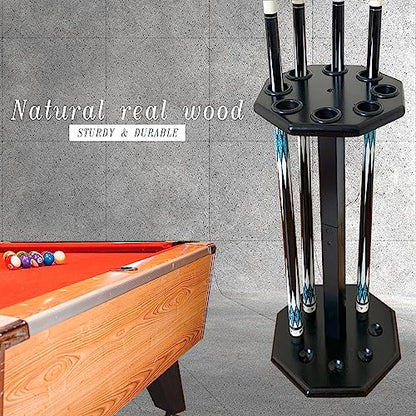 Freestanding Billiard Cue Rack, Pool Table Accessories Hold 8 Cues, Pool Cue Stick Holder, Wooden Floor Stand Pool Cue Holder for Billiard Game Room (Black) - color: Black