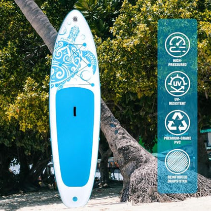 FEATH-R-LITE Inflatable Paddle Board Stand Up Paddleboards for Adults SUP with Premium Accessories Pump, Adjustable Paddle, Leash, Three Fins, Backpack - style: Light Blue