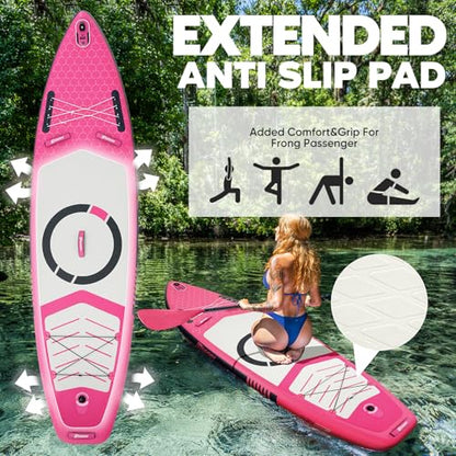 Inflatable Paddle Board,Stand Up Paddle Board Set, Extra Wide SUP Board with Removable Fin, Floating Paddle, Hand Pump, Waterproof Phone Pouch,Traveling Board - color: FT pink