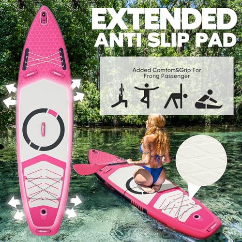Inflatable Paddle Board,Stand Up Paddle Board Set, Extra Wide SUP Board with Removable Fin, Floating Paddle, Hand Pump, Waterproof Phone Pouch,Traveling Board - color: FT pink
