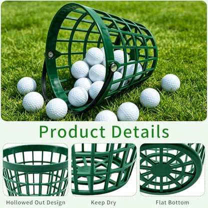 3 Pack Small Plastic Golf Ball Basket, Golf Ball Container Bucket with Handle, Portable Baskets for Storage for Golf Cart Accessories, Holds 25 Balls, Green
