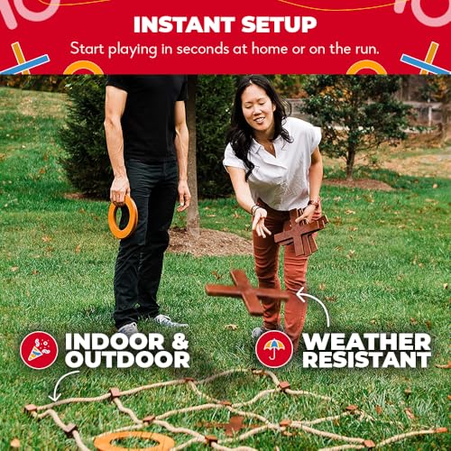 SWOOC Games - Premium Giant Tic Tac Toe Game Outdoor (All Weather) | 3ft x 3ft | Instant Setup, No Assembly | Giant Outdoor Games for Adults and Family | Outside Toys | Large Lawn & Backyard Fun