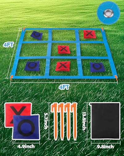 Outdoor Game Set, Kanosan Outside Giant Tic Tac Toe Bean Bag Toss Games,3 Legged Race Bands, Catch Tail Game, Field Day Birthday Party Family Reunion Carnival Yard Lawn Easter Games 28PCS - size: TG-28