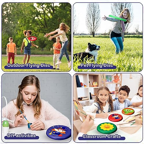 Tenceur 36 Pcs DIY Plastic Flying Disks Bulk 7 Inch Color Your Own White Flying Disc with 10 Paintbrushes and 3 Paints for Party Favors and Crafts Fun Home Activities Games - color: White