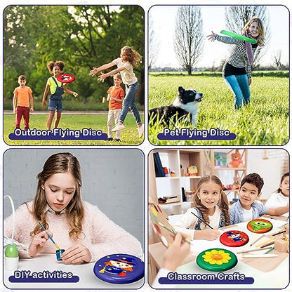 Tenceur 36 Pcs DIY Plastic Flying Disks Bulk 7 Inch Color Your Own White Flying Disc with 10 Paintbrushes and 3 Paints for Party Favors and Crafts Fun Home Activities Games - color: White