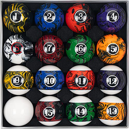 Billmart Billiard Balls Set 16 Pool Table Balls - color: Black Marble Premium