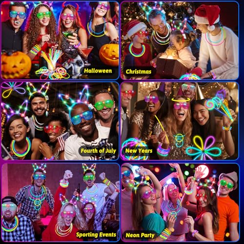 156Pcs Glow In The Dark Party Supplies for Kids/Adults, Light Up Accessories with Glasses, Headband, Bracelets, Necklaces, Wand, 100 Glow Sticks Bulk Party Pack, Neon Disco Birthday Party Decorations