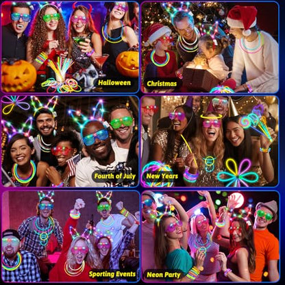 156Pcs Glow In The Dark Party Supplies for Kids/Adults, Light Up Accessories with Glasses, Headband, Bracelets, Necklaces, Wand, 100 Glow Sticks Bulk Party Pack, Neon Disco Birthday Party Decorations