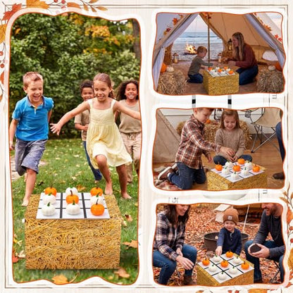 Blueweenly Halloween Tic Tac Toe Game Set with Cute 3D Pumpkin & Straw Box & Chess Board, Fall Decor Fun Coffee Table Decoration, Indoor Home Decor for Party Gift