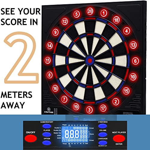 Electronic Dartboard 34 Games 355 Variations with 12 Darts Illuminated Dartboard Dart Storage for 12 Darts