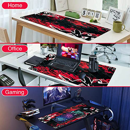 Canjoy Gaming Mouse Pad 31.5x15.8inch Extended XXL Large Mouse Pad Big Computer Keyboard Mouse Mat Desk Pad with Non-Slip & Rubber Base & Stitched Edge - color: Black Red