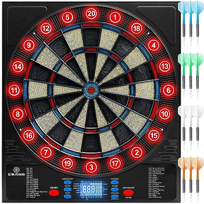 Electronic Dartboard 34 Games 355 Variations with 12 Darts Illuminated Dartboard Dart Storage for 12 Darts