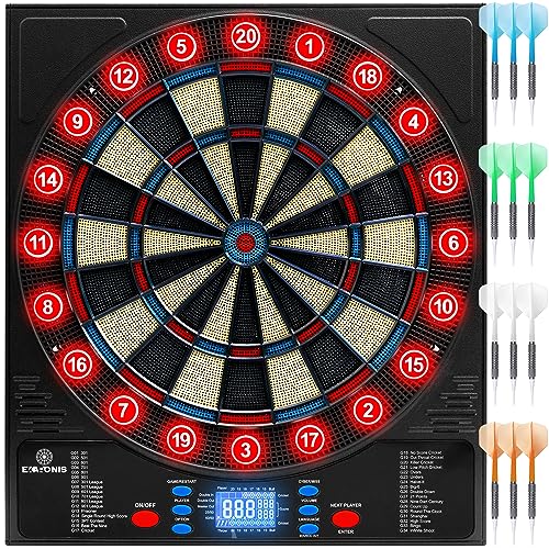 Electronic Dartboard 34 Games 355 Variations with 12 Darts Illuminated Dartboard Dart Storage for 12 Darts