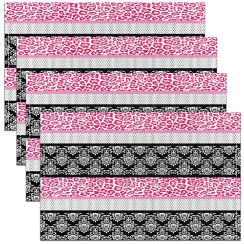 Feelyou Polka Dot Leopard Placemats Set of 4 12x18 Inch Pink Black Leopard Table Mats for Party Kitchen Dining Decoration Holiday Seasonal Wild Animal Skin Texture Place Mat for Dinner Table 18"x12" - color: Polka Dot Leopard74