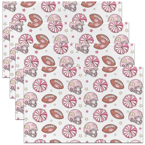American Football Helmet Kids Placemats Set of 4,Rugby Ball Sport Games Competition Table Place Mats,Stars Daisy Flowers Cartoon Kitchen Decor,Pink Placemat Kitchen Table Decoration 12"x18" - color: Pink