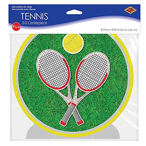 Beistle 3-D Tennis Centerpiece, 9.25" Tall - Sports Table Decorations, Racquet & Yellow Ball, Athletic Tournament Decor - style: Tennis