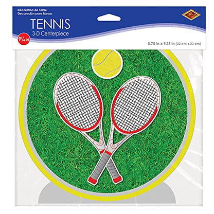 Beistle 3-D Tennis Centerpiece, 9.25" Tall - Sports Table Decorations, Racquet & Yellow Ball, Athletic Tournament Decor - style: Tennis